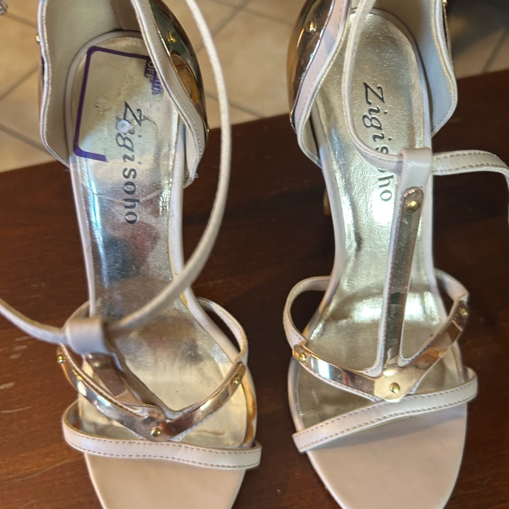 Zigi Soho Gold and Cream Strappy Heels